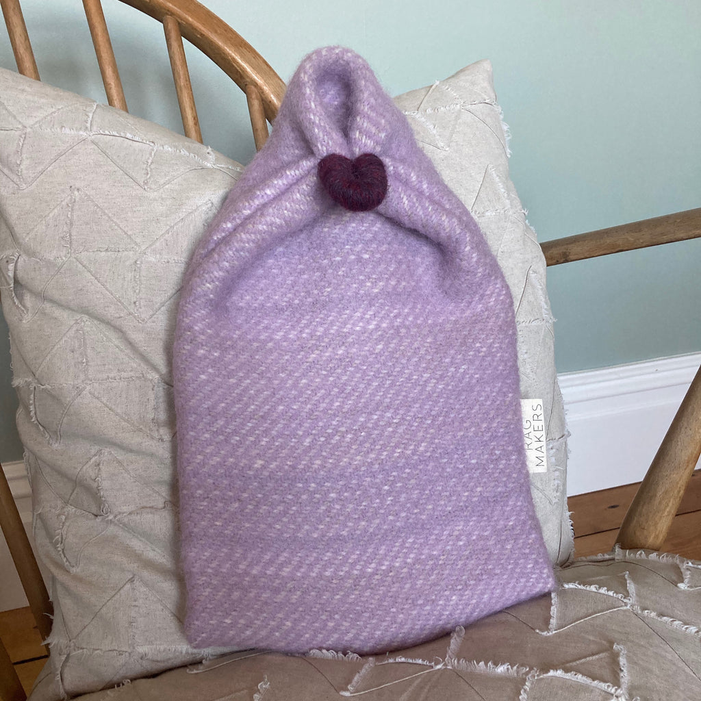 Milnsbridge Hot Water Bottle and cover - 100% Wool -Lilac/Blackberry