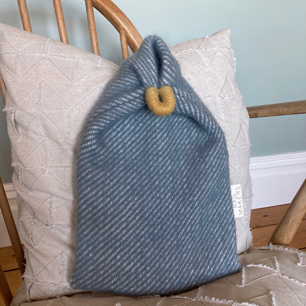Milnsbridge Hot Water Bottle and cover - 100% Wool - Teal/Yellow
