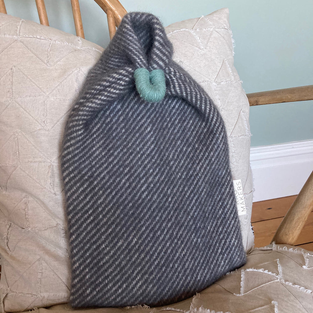 Milnsbridge Hot Water Bottle and cover - 100% Wool - Grey/Teal