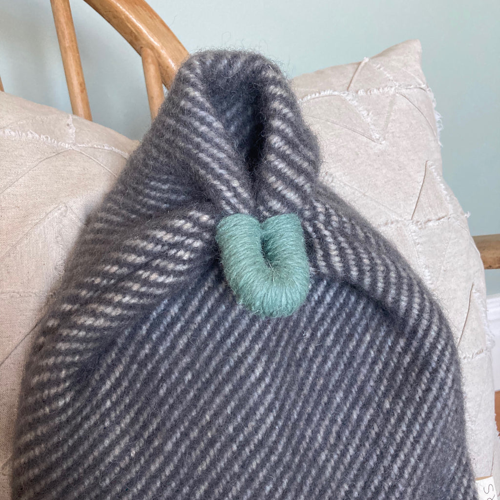 Milnsbridge Hot Water Bottle and cover - 100% Wool - Grey/Teal