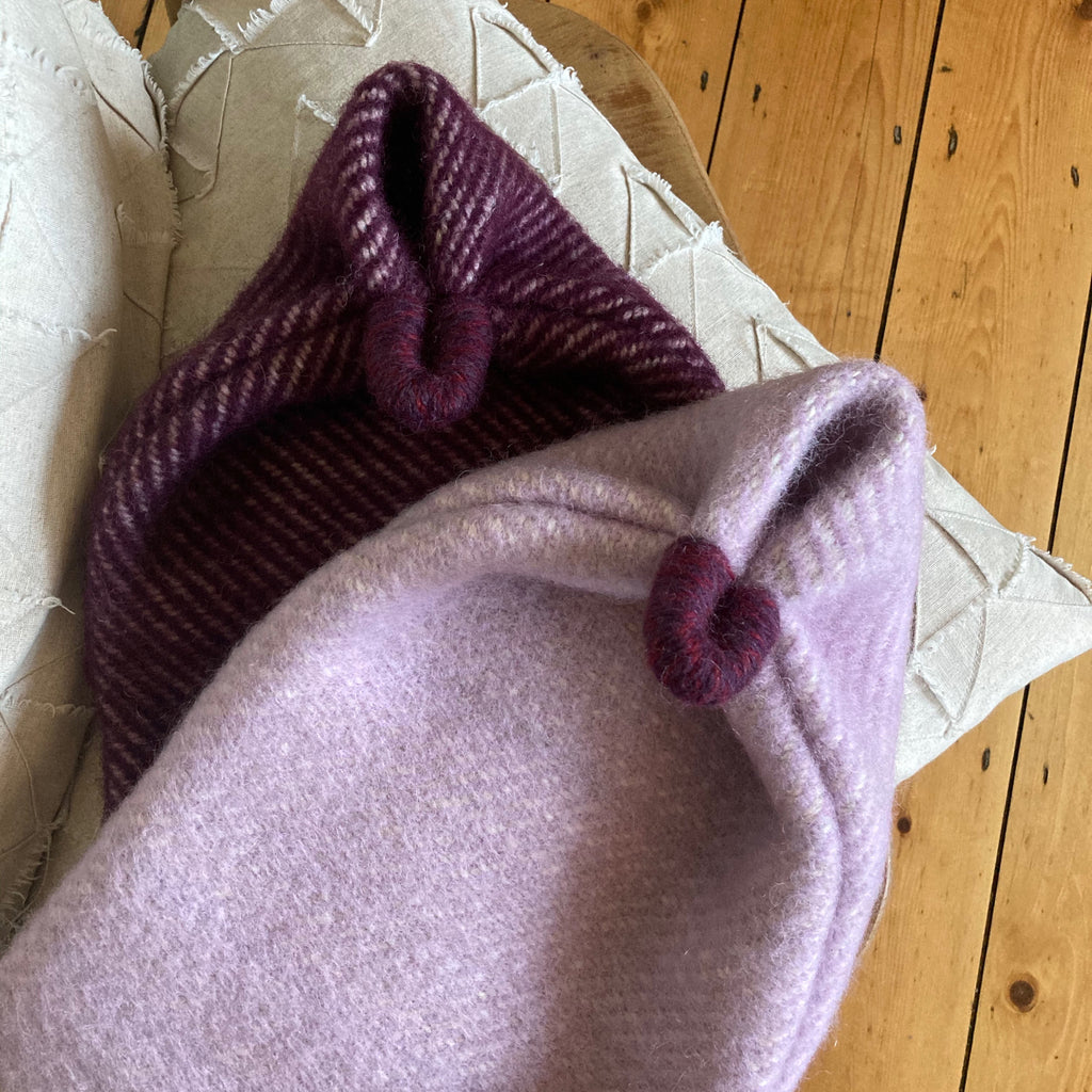 Milnsbridge Hot Water Bottle and cover - 100% Wool -Lilac/Blackberry