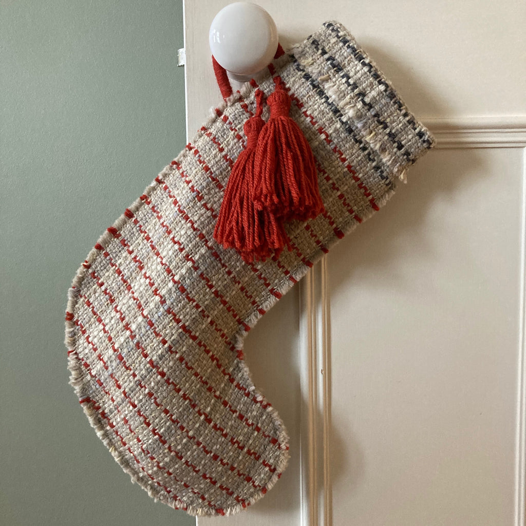 Milnsbridge Handmade Woollen Christmas Stocking - Red/Grey/Cream